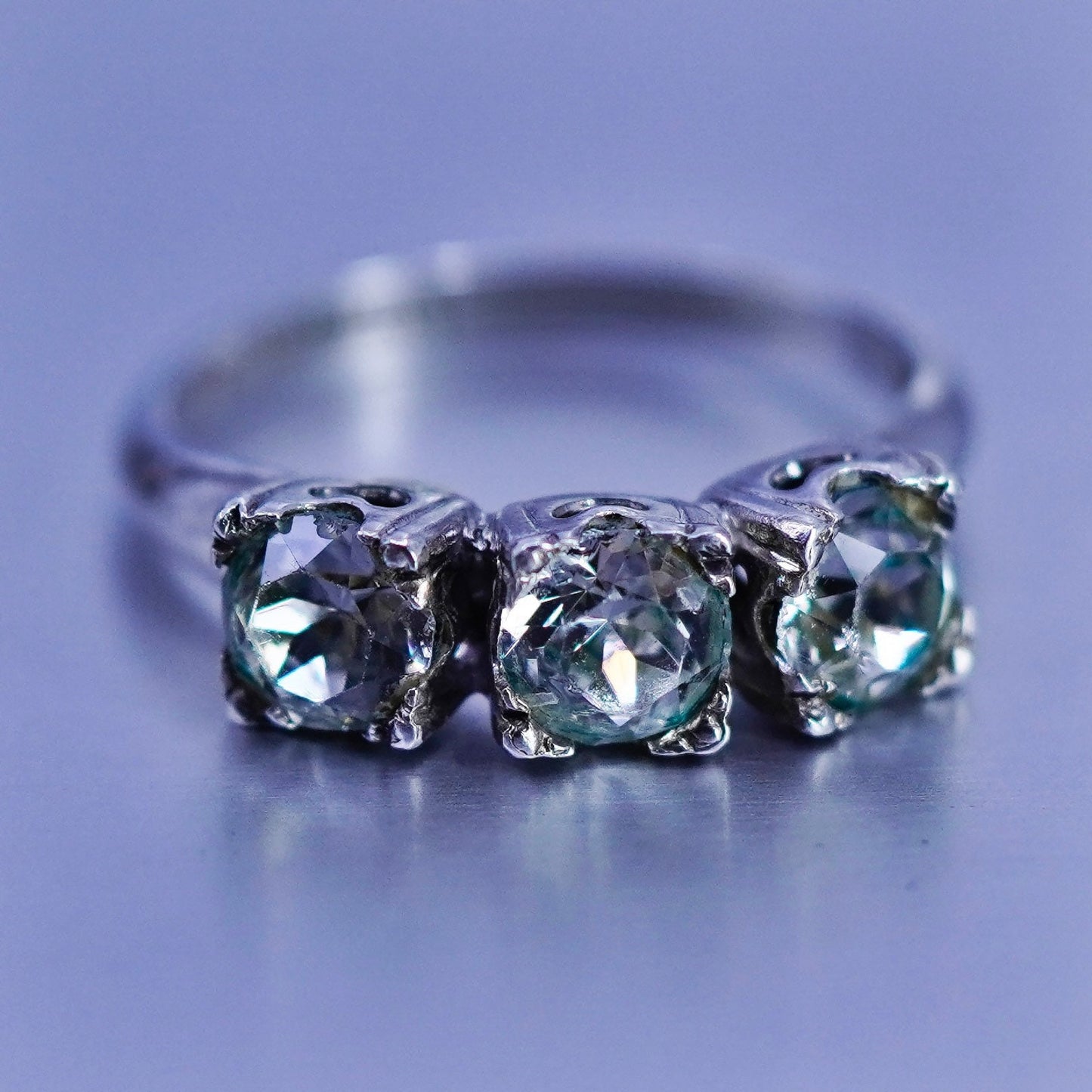 Size 7.5, vintage JJ Sterling 925 silver handmade band ring with cz