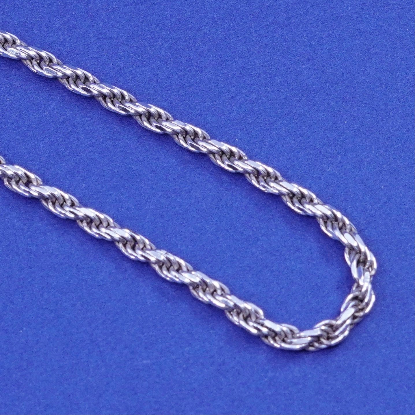 18”, 3mm, vintage Sterling silver handmade necklace, 925 diamond rope chain