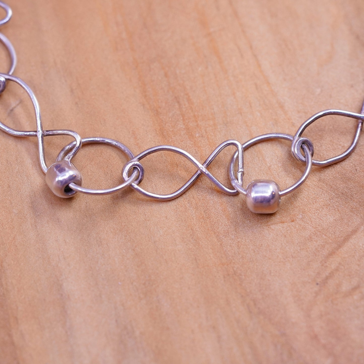 7.75”, vintage Sterling silver handmade bracelet, 925 fish link chain beads