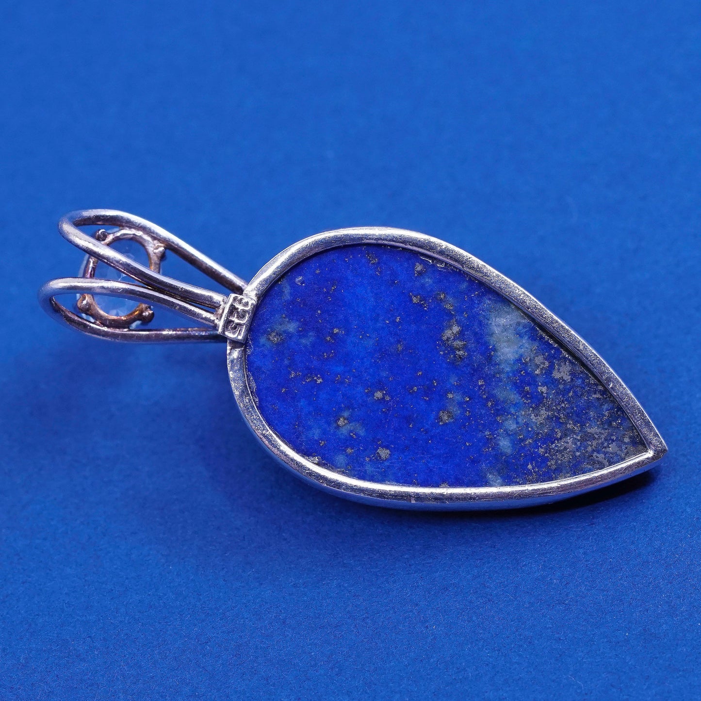 vtg sterling silver handmade pendant 925 w/ teardrop lapis lazuli pearl N topaz