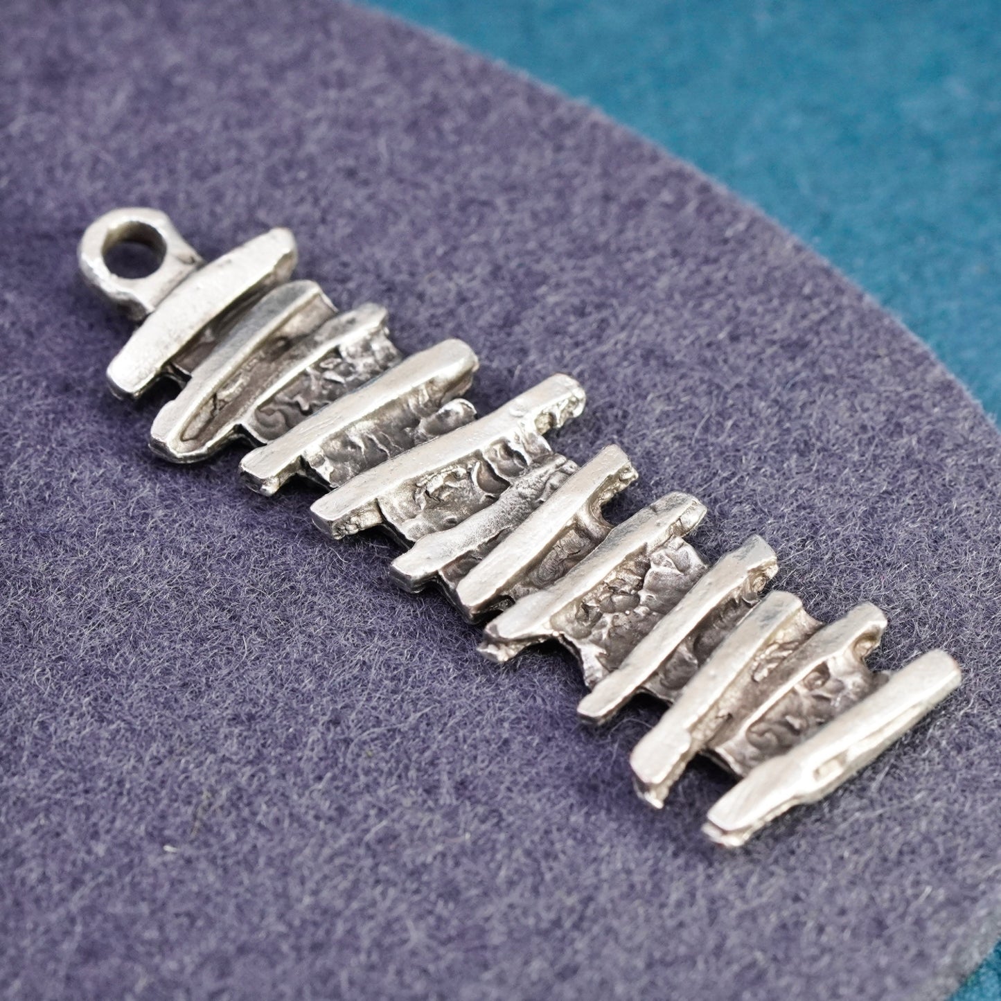 Vintage Sterling silver handmade pendant, modern 925 ribbed rectangular