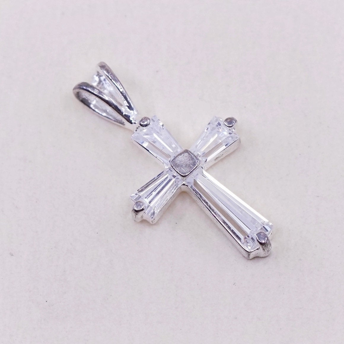 Vintage sterling silver pendant, 925 cross handmade pendant with Cz