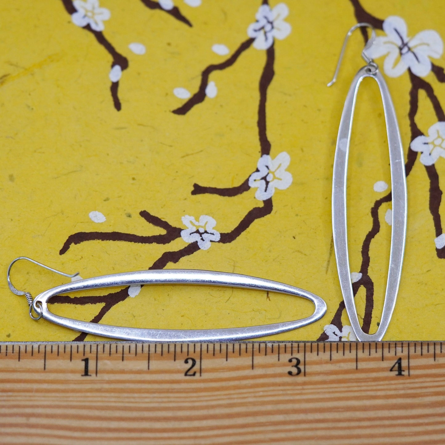Vintage Sterling silver handmade earrings, 925 marquise shaped long dangle