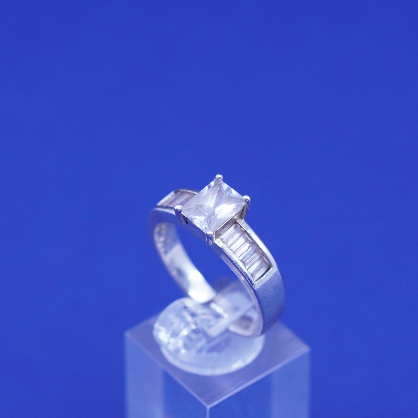 Size 11.25, vintage Sterling 925 silver engagement anniversary ring cluster Cz