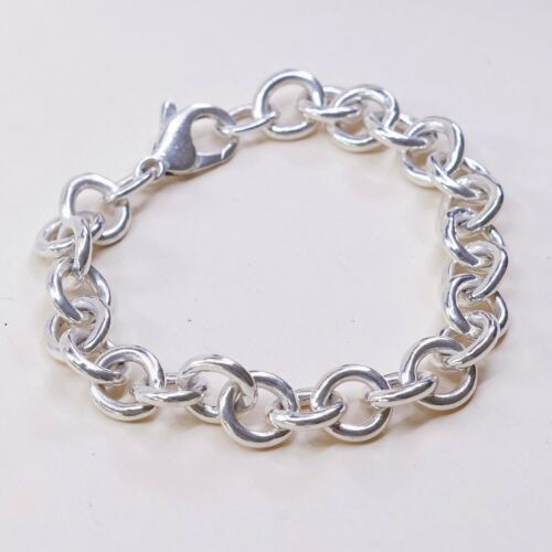 6.75”, 10mm, Vtg Sterling Silver Handmade Bracelet, 925 bold circle Charm chain