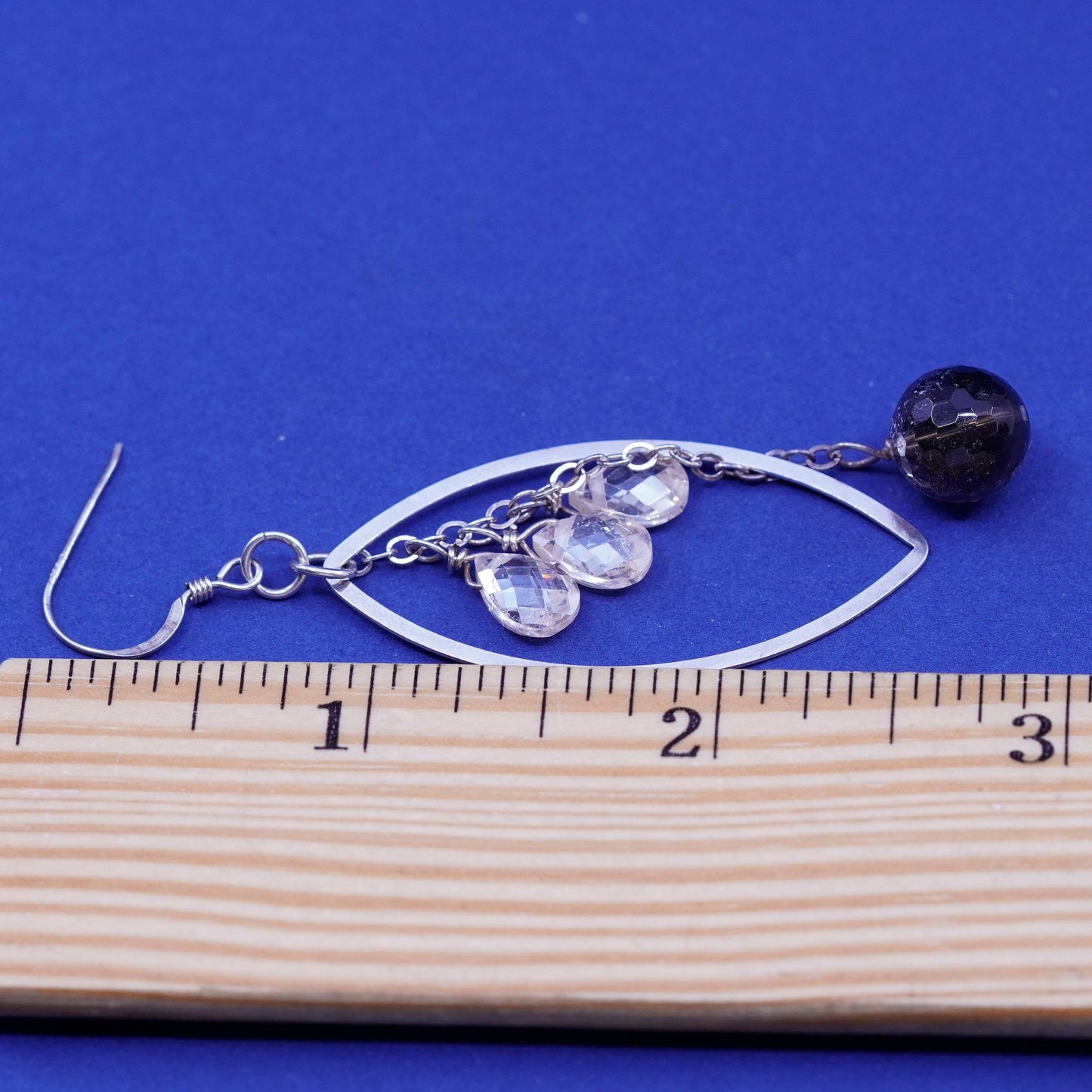 Vintage Sterling Silver long Earrings. 925 long Marquise shaped dangle crystal