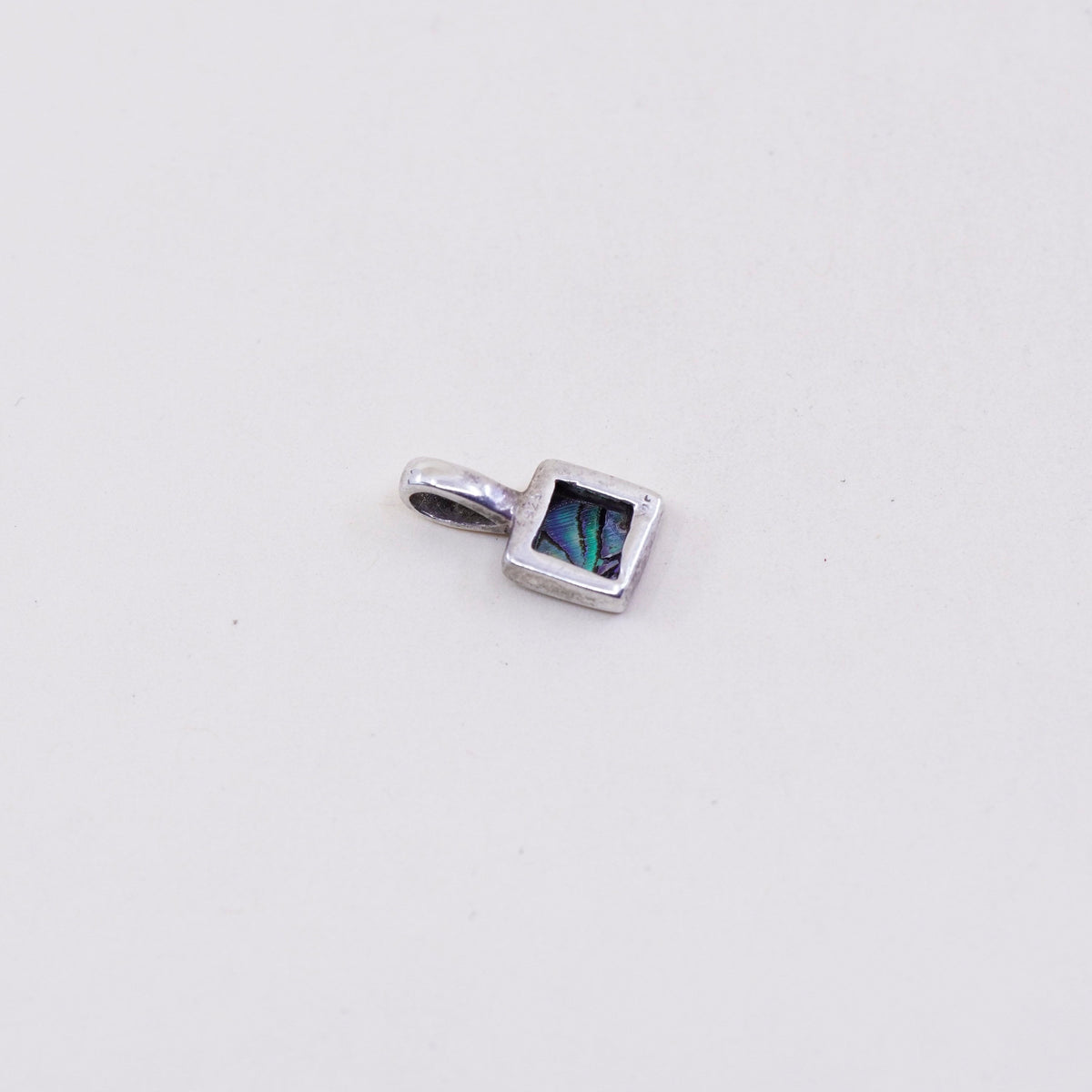 Vintage sterling silver handmade pendant, 925 square with abalone