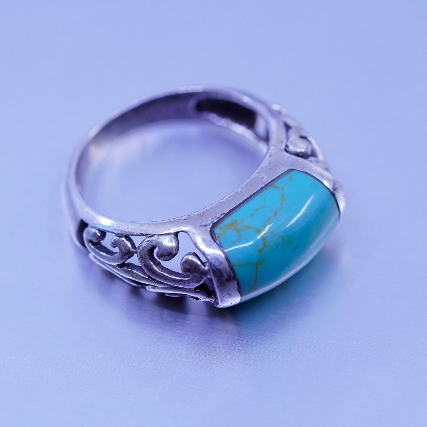 Size 7.25, southwestern Sterling 925 silver handmade filigree ring turquoise