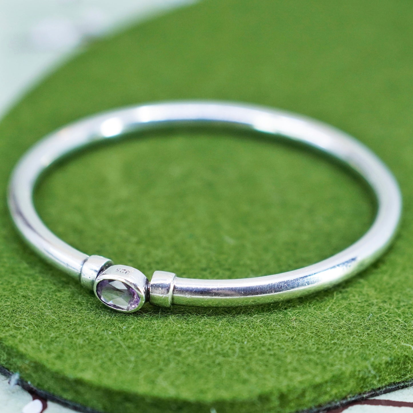 7.75”, vintage Italian Sterling silver bracelet, 925 bangle with amethyst