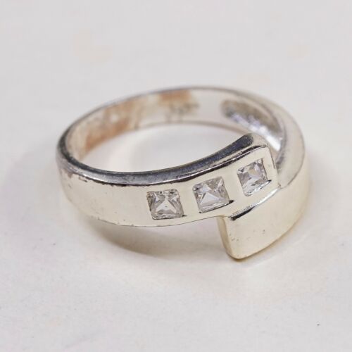 Sz 7.5, Vermeil Gold Over Sterling Ring, 925 Silver Ring W/ Crystal, Stamped 925
