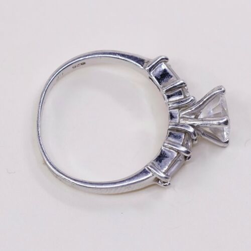 Sz 7.25, Vtg Sterling Silver Fashion Ring, 925 Silver Engagement Ring W/ Cz