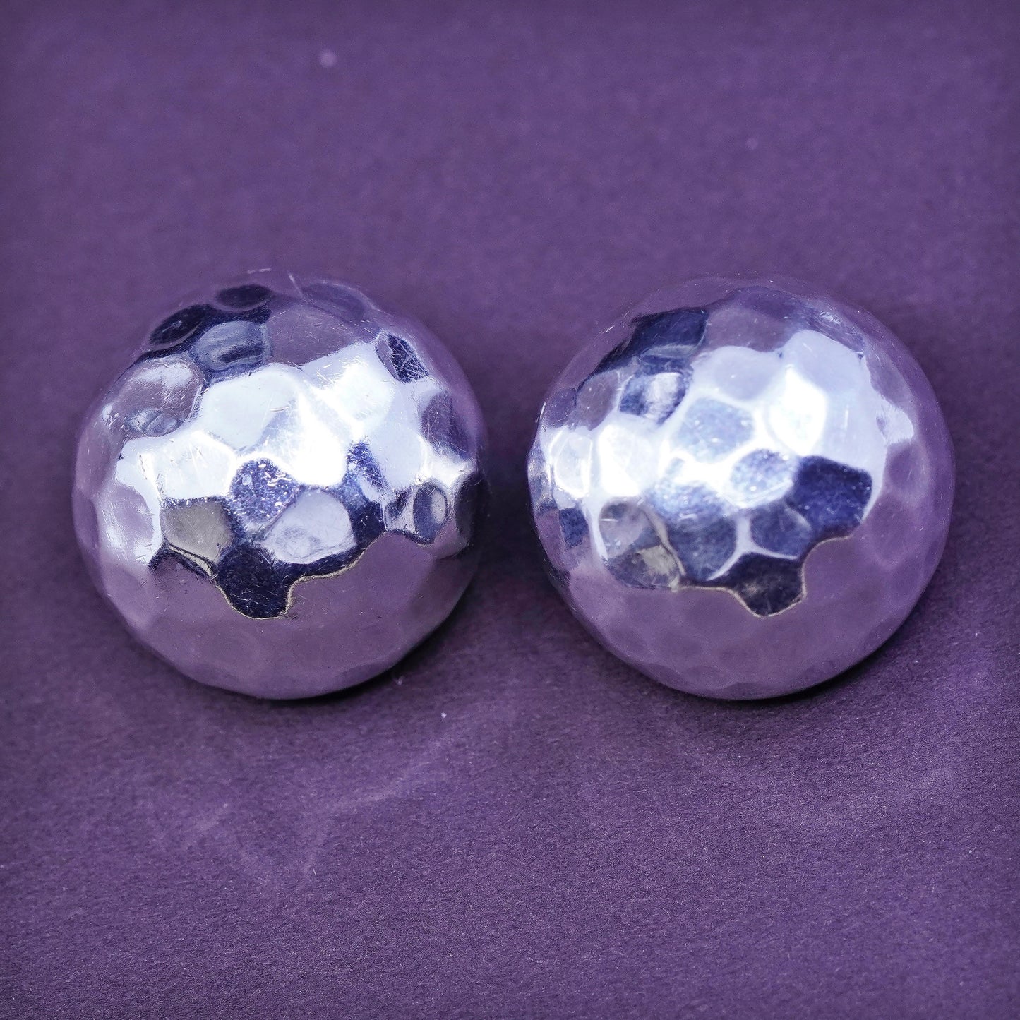 mexico Sterling silver handmade clip on, 925 modern hammered circle earrings