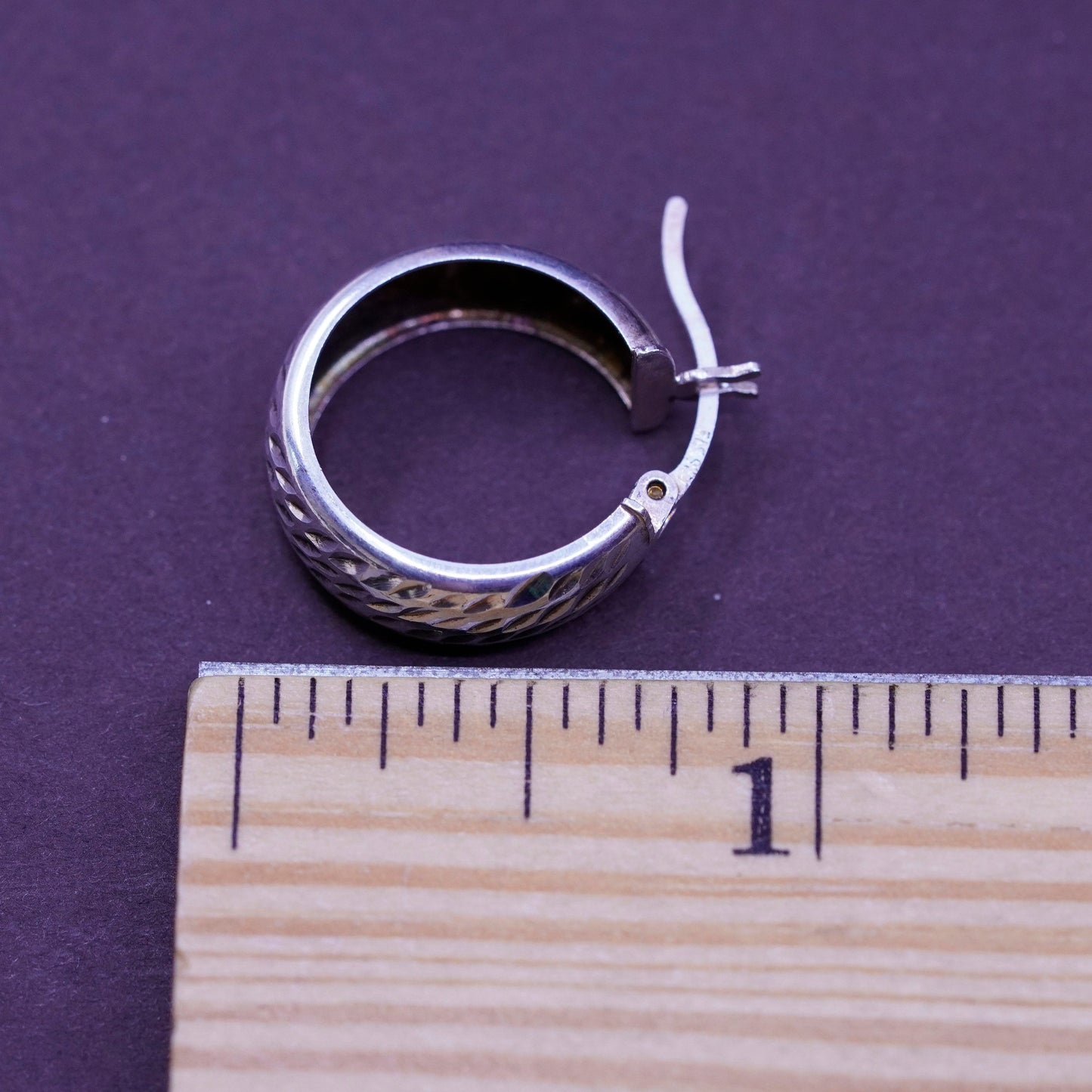 0.75”, Vintage Sterling silver handmade earrings, 925 textured hoops