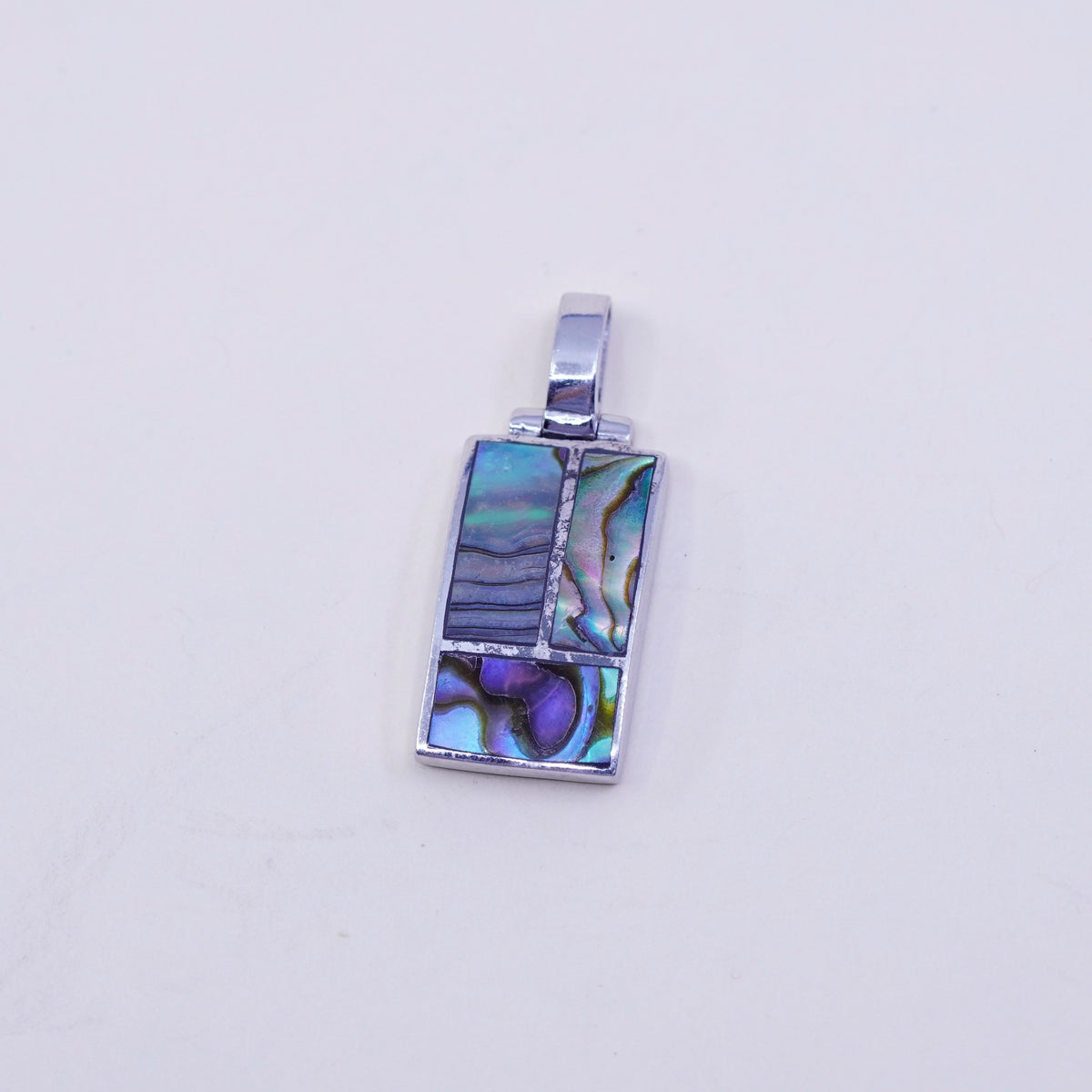 Vintage sterling 925 silver handmade pendant, with long abalone