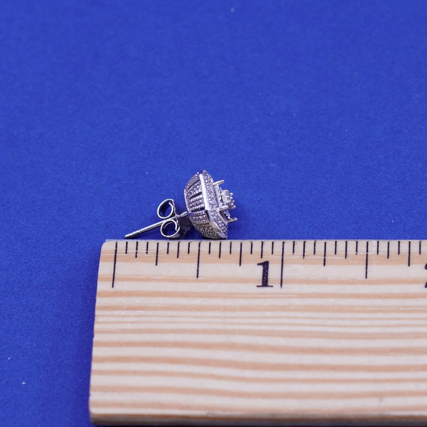 Vintage sterling silver handmade earrings, 925 studs with cluster diamond