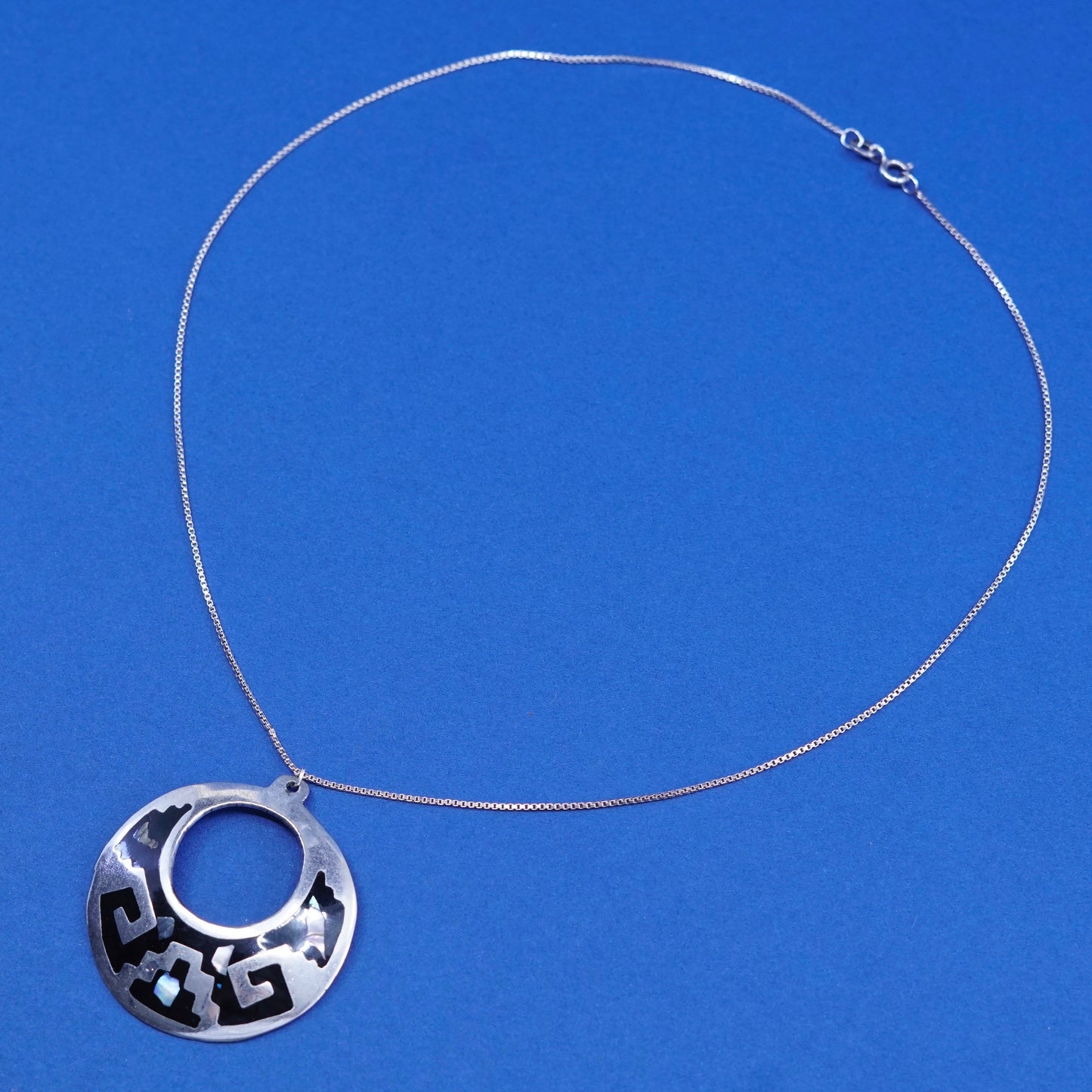 16”, Sterling silver handmade necklace, 925 box chain w/ alpaca circle pendant