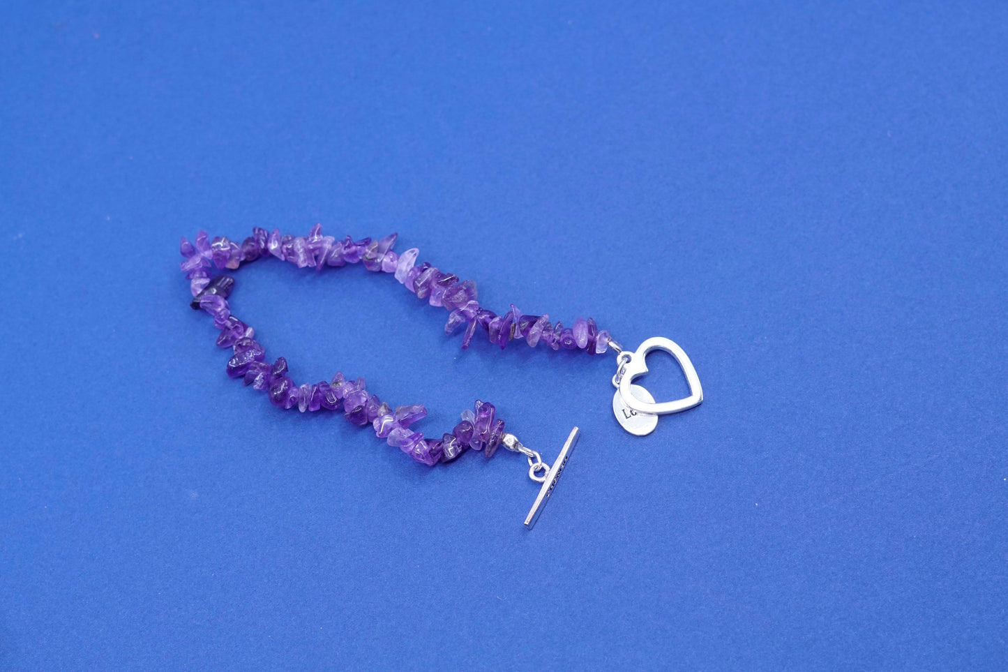 Adjustable, Vintage handmade sterling 925 silver bracelet with amethyst beads