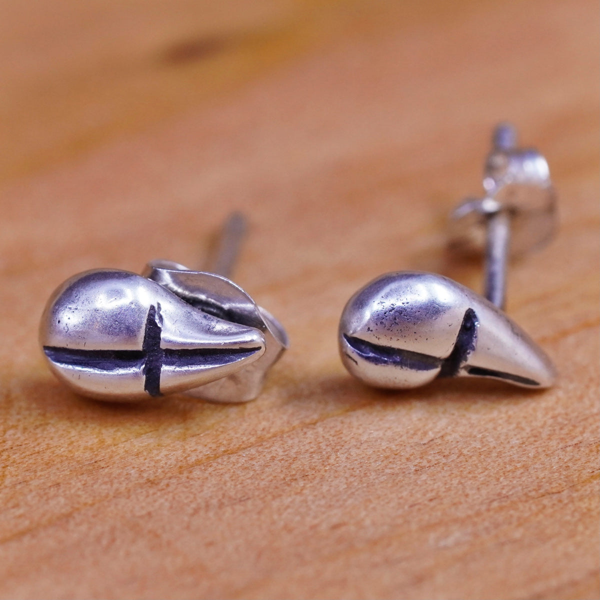 Vintage Sterling silver handmade earrings, 925 teardrop studs