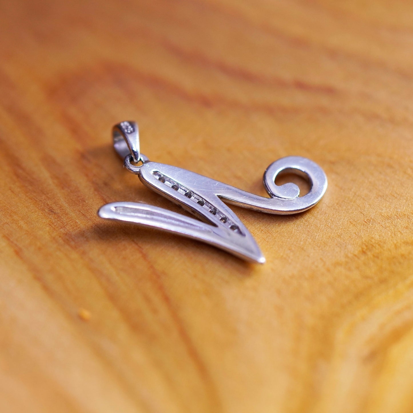 Vintage Sterling silver handmade initial N pendant, 925 charm with cz