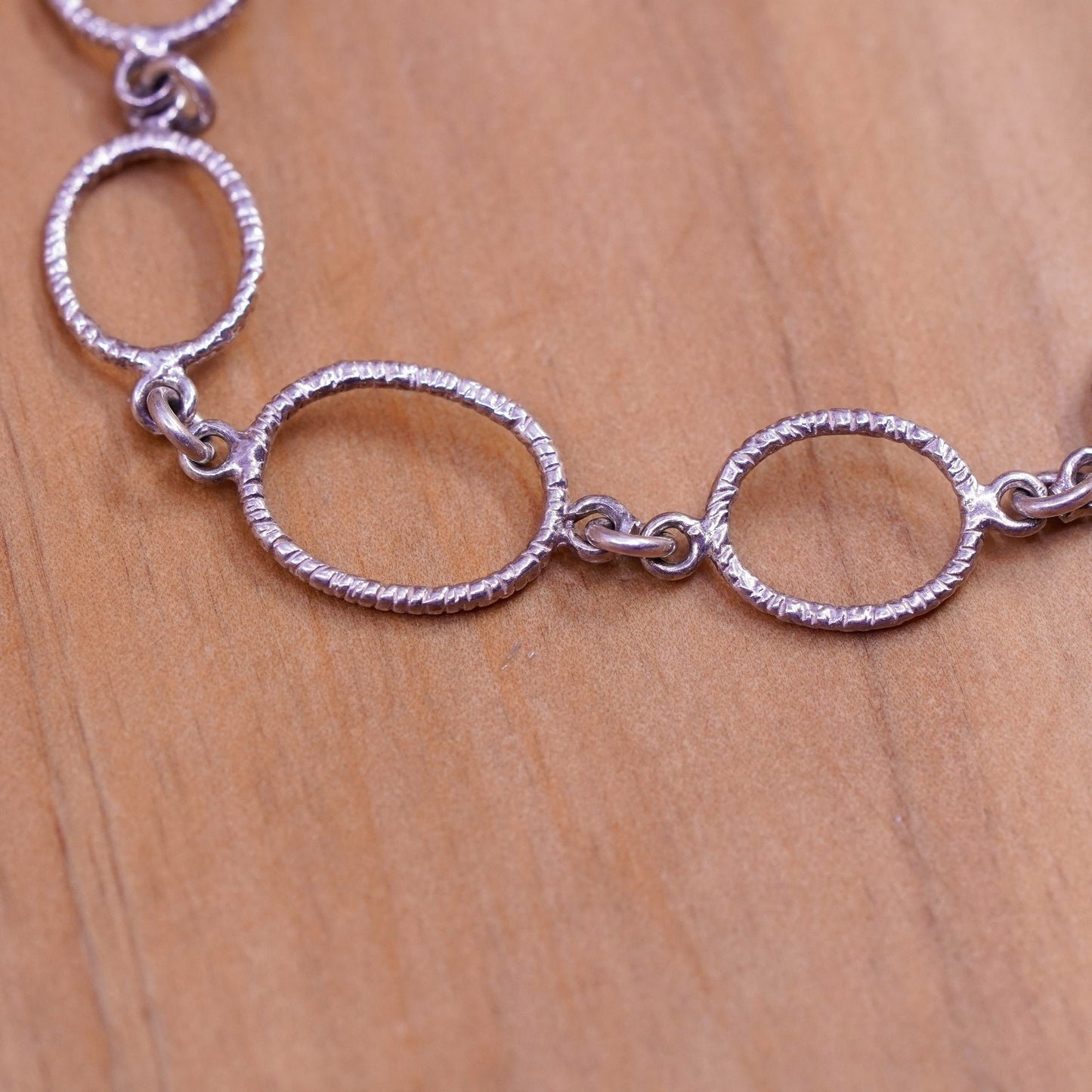7.5”, vintage Sterling silver handmade bracelet, textured 925 oval links
