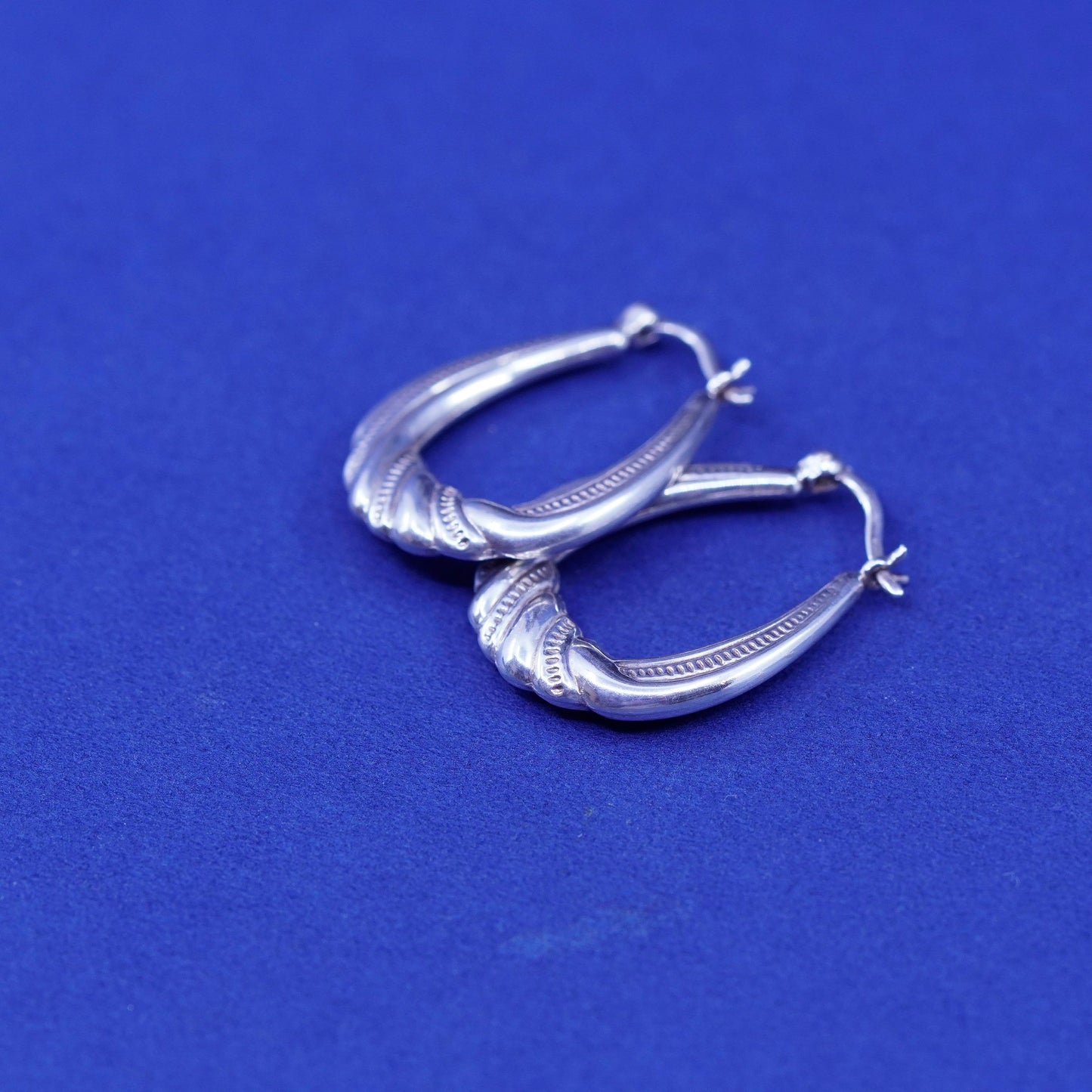 0.75”, vintage Sterling silver handmade textured hoop earrings, 925 huggie