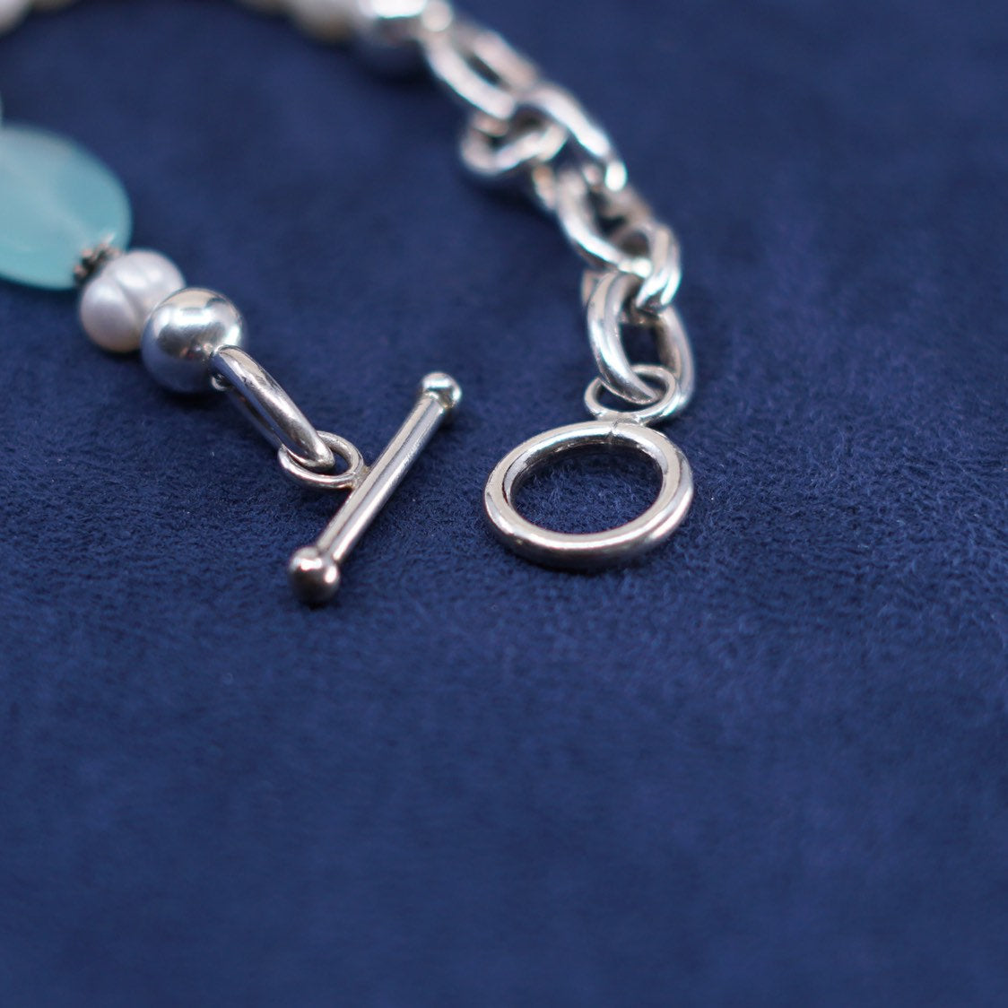 6.75”, 8mm, Sterling silver handmade bracelet, 925 circle chain w/ pearl beads