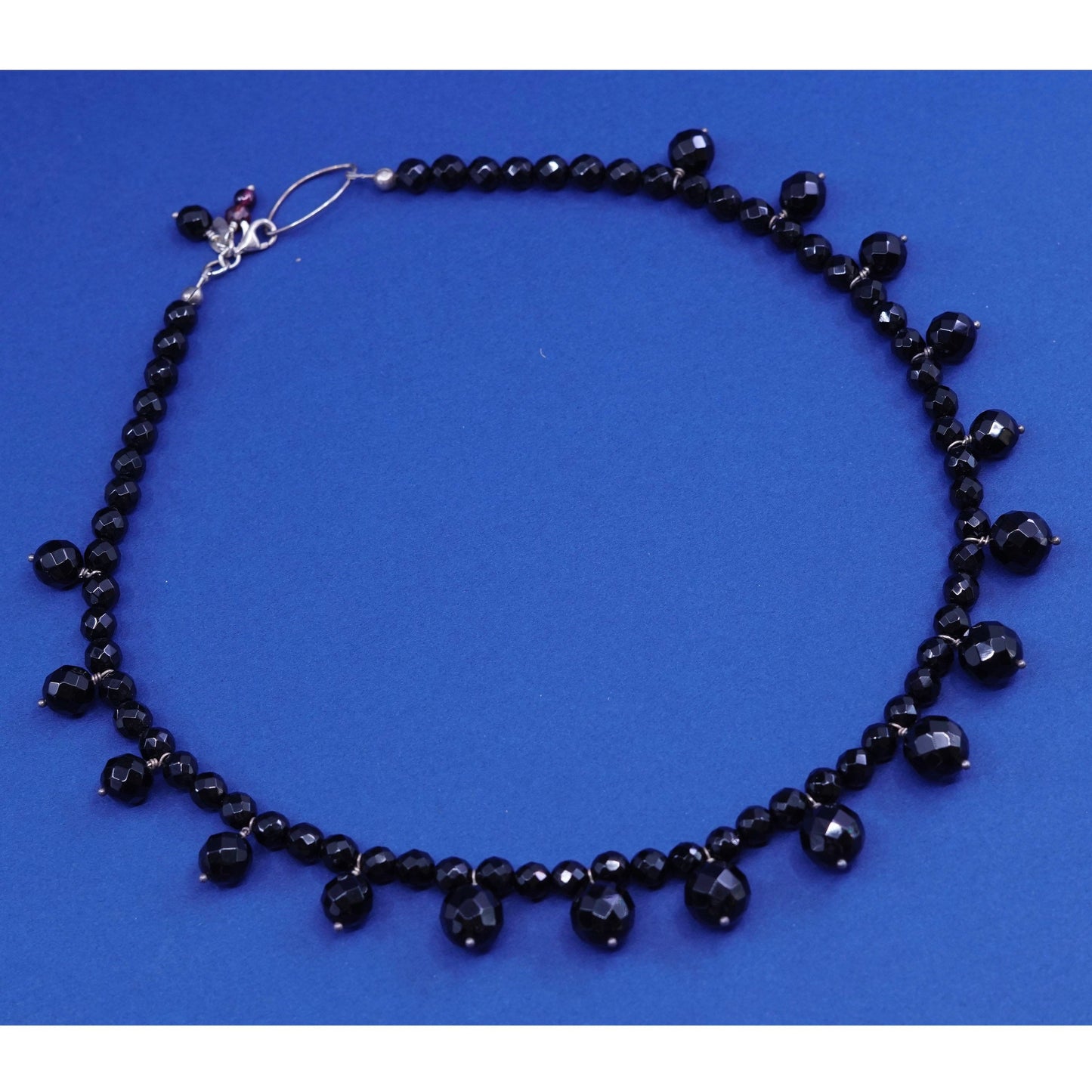 16”, vintage Sterling 925 silver handmade necklace with obsidian bead