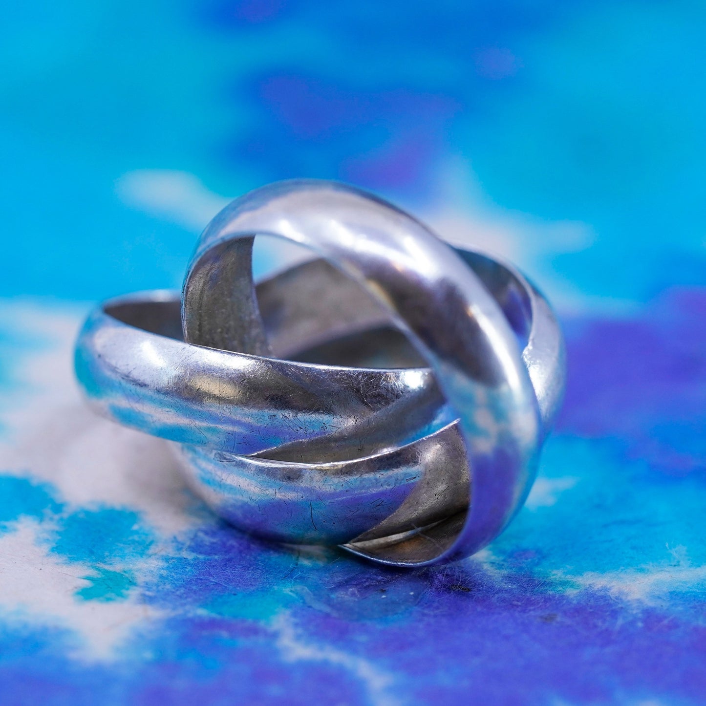 Size 5, vintage Mexico Sterling silver handmade ring, 925 entwined band