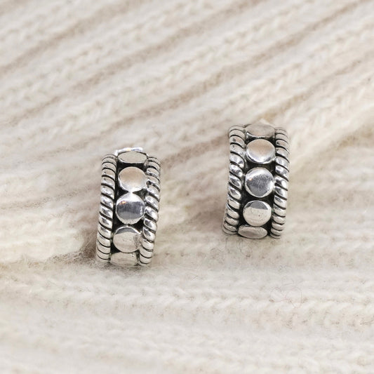 0.5”, Vintage Sterling silver handmade earrings, 925 Huggie hoops with beads