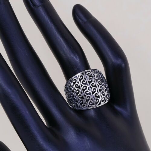 Sz 7.75, Vtg Sterling Silver Handmade Ring, 925 Silver Band W/ filigree swirl
