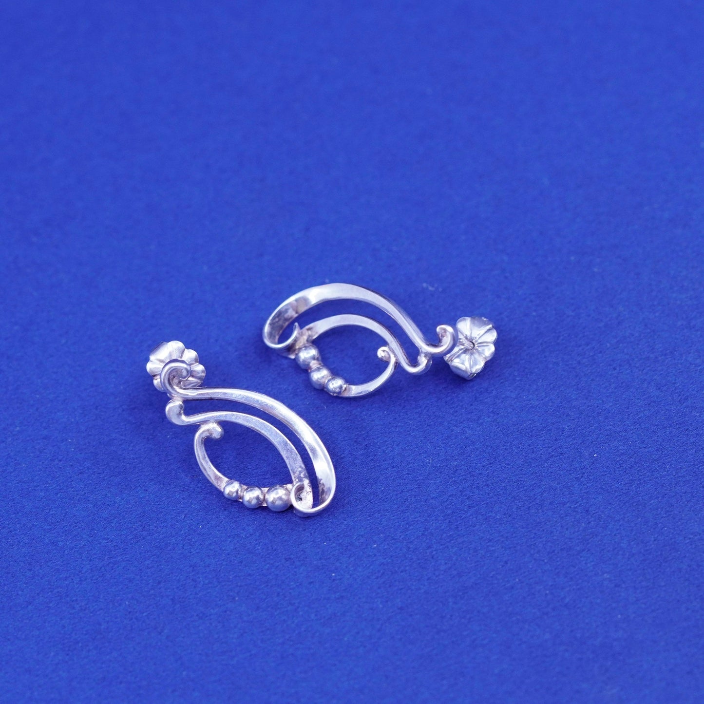 Vintage Sterling 925 silver handmade studs earrings with beads