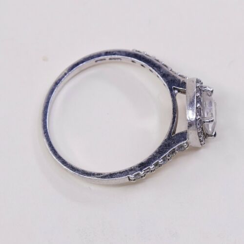 Sz 8, Vtg Sterling Silver Fashion Ring, 925 Silver Engagement Ring W/ Cz