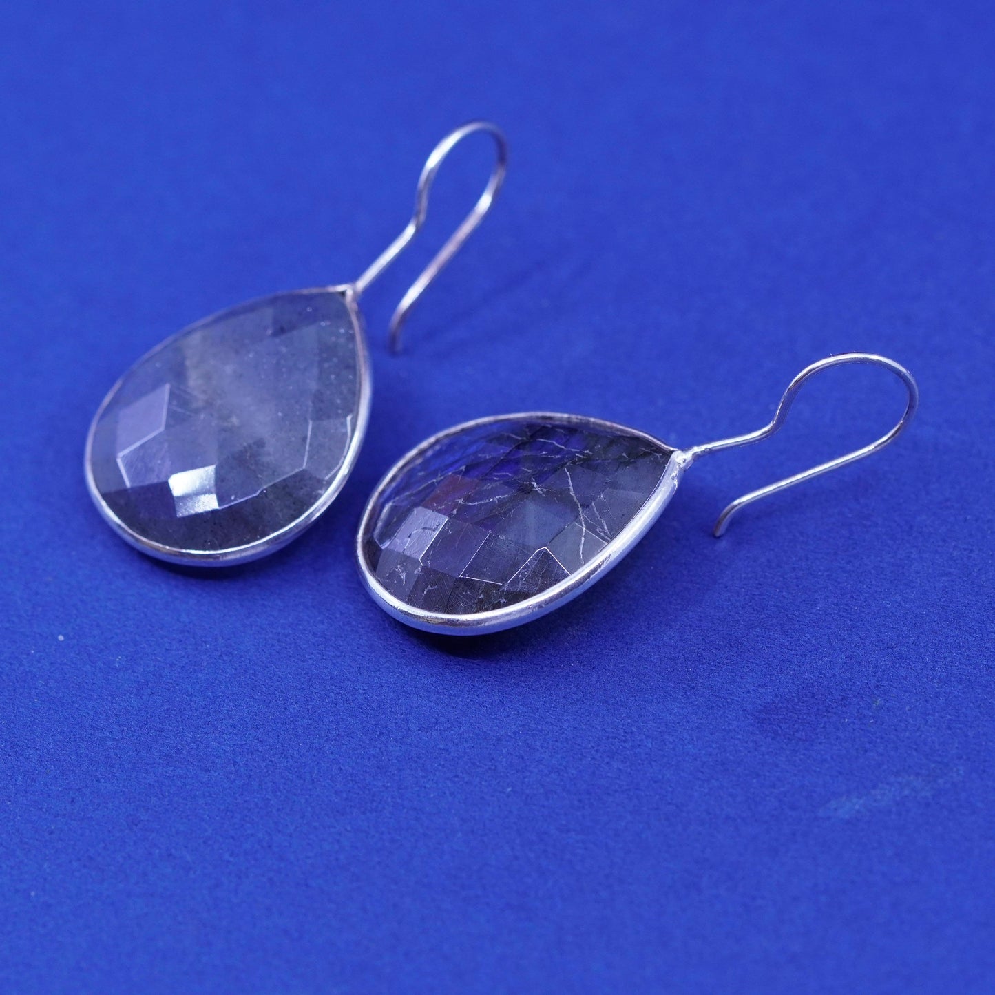 Vintage sterling 925 silver handmade earrings with teardrop labradorite