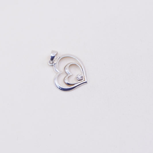 Vintage sterling silver pendant, 925 double hearts with Cz