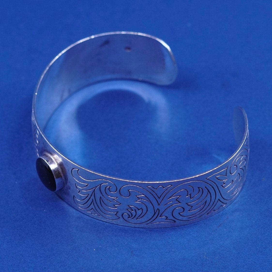 7.5", vtg Southwestern sterling silver handmade bracelet, 925 w/ obsidian