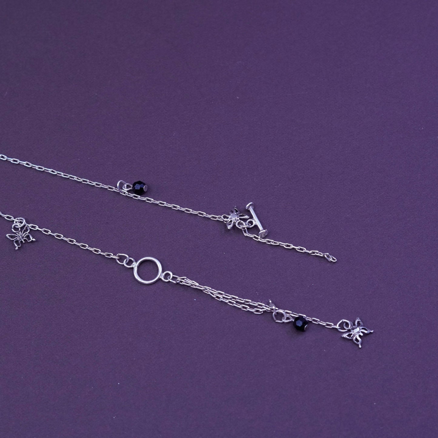 14”, sterling silver handmade necklace, 925 oval chain garnet butterfly pendant