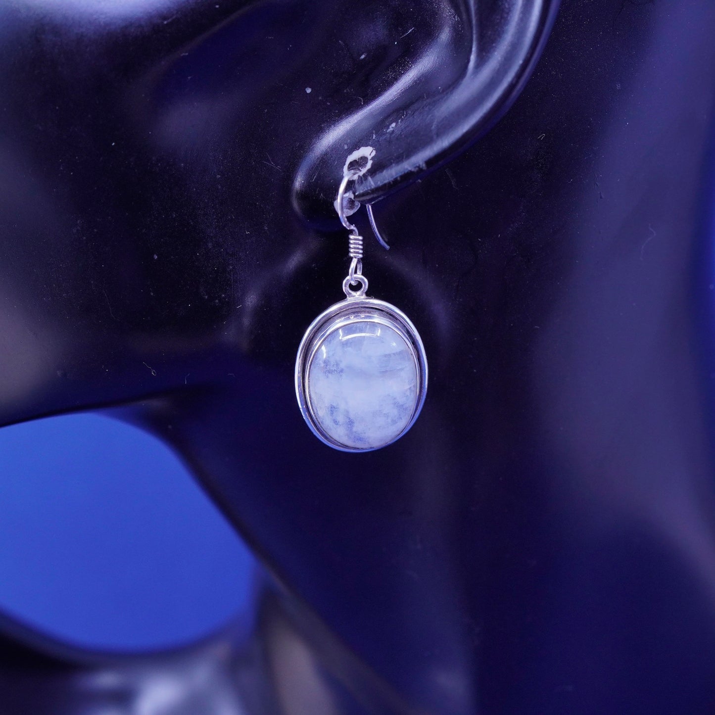 Vintage Sterling 926 silver handmade earrings with oval moonstone