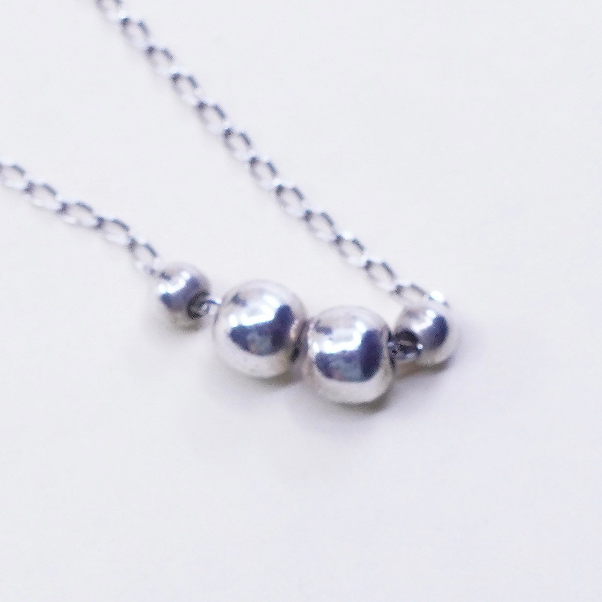 16”, vintage sterling silver handmade necklace, 925 circle chain beads charms