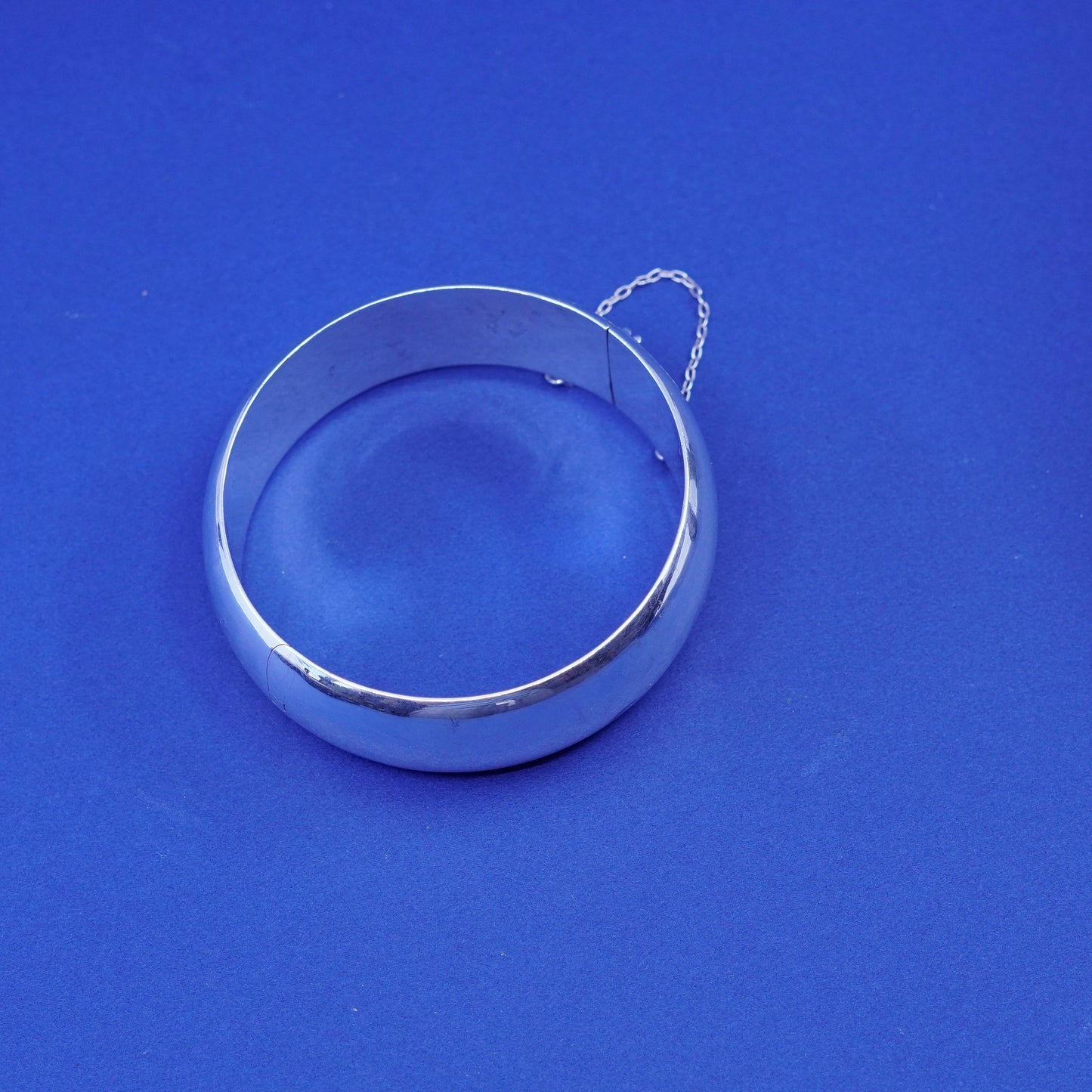 7”, vtg sterling silver handmade bracelet, wide high polish 925 hinged bangle