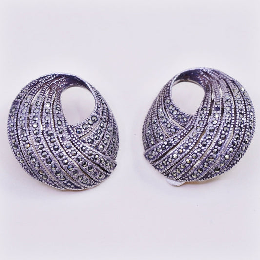 Vintage Sterling 925 silver handmade wing clip on earrings with Marcasite