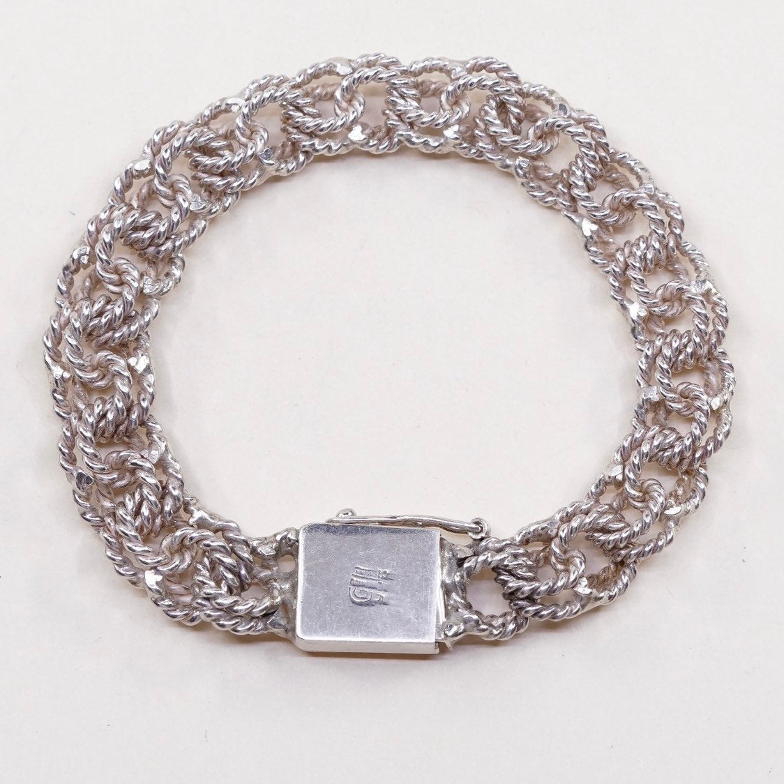 7", 13mm, VTG sterling silver cable double curb bracelet, mexico 925 silver chain