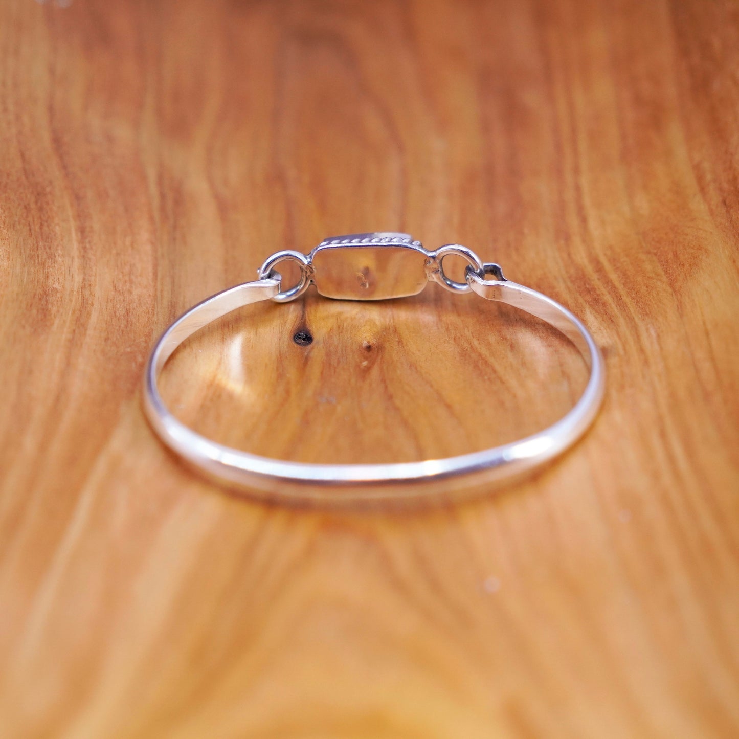 7”, Vintage Sterling silver handmade bracelet, Mexico 925 hinged bangle onyx