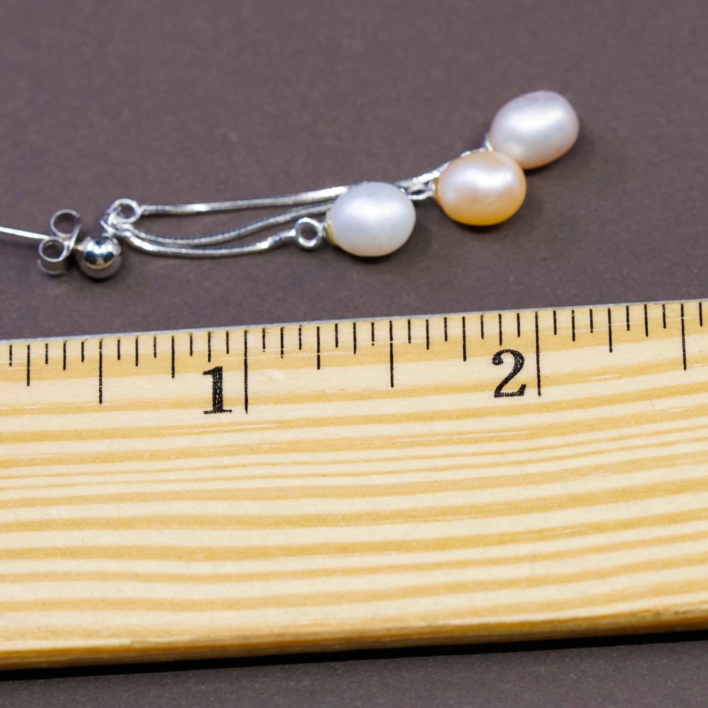 Vintage Sterling silver handmade earrings, 925 snake chain with pearl drops