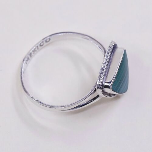 Sz 6, Vtg Sterling Silver Handmade Ring, 925 Silver Band W Malachite Inlay