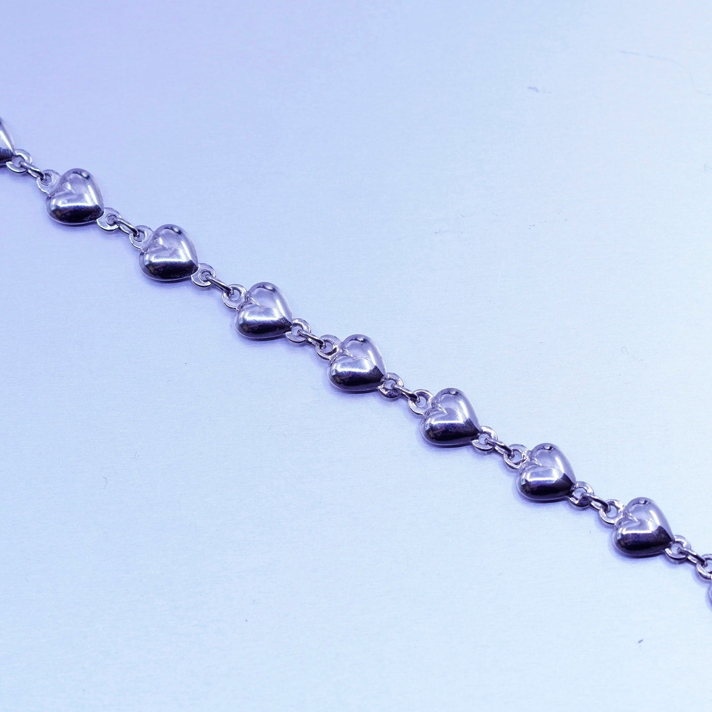 7”, vintage Sterling 925 silver handmade bracelet, heart chain