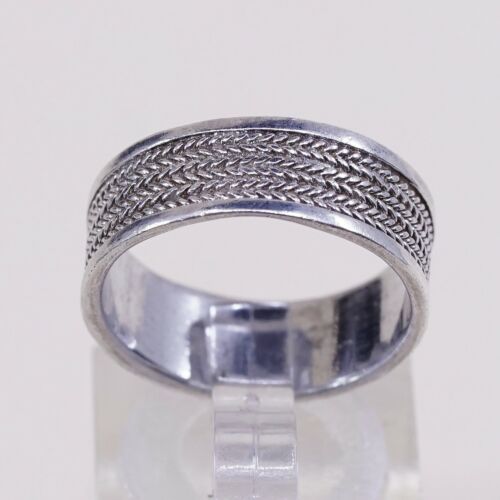 Sz 7.25, Vtg Sterling Silver Handmade Ring Mexico 925 Band w Braided Cable