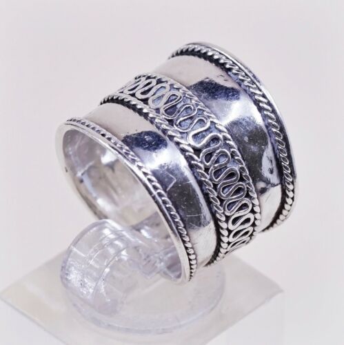 Size 6.5, Vtg Sterling Silver Handmade Ring 925 Band w Cable Around, Open End