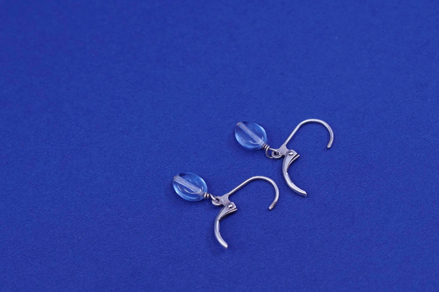 Vintage sterling 925 silver handmade earrings with blue crystal Dangles