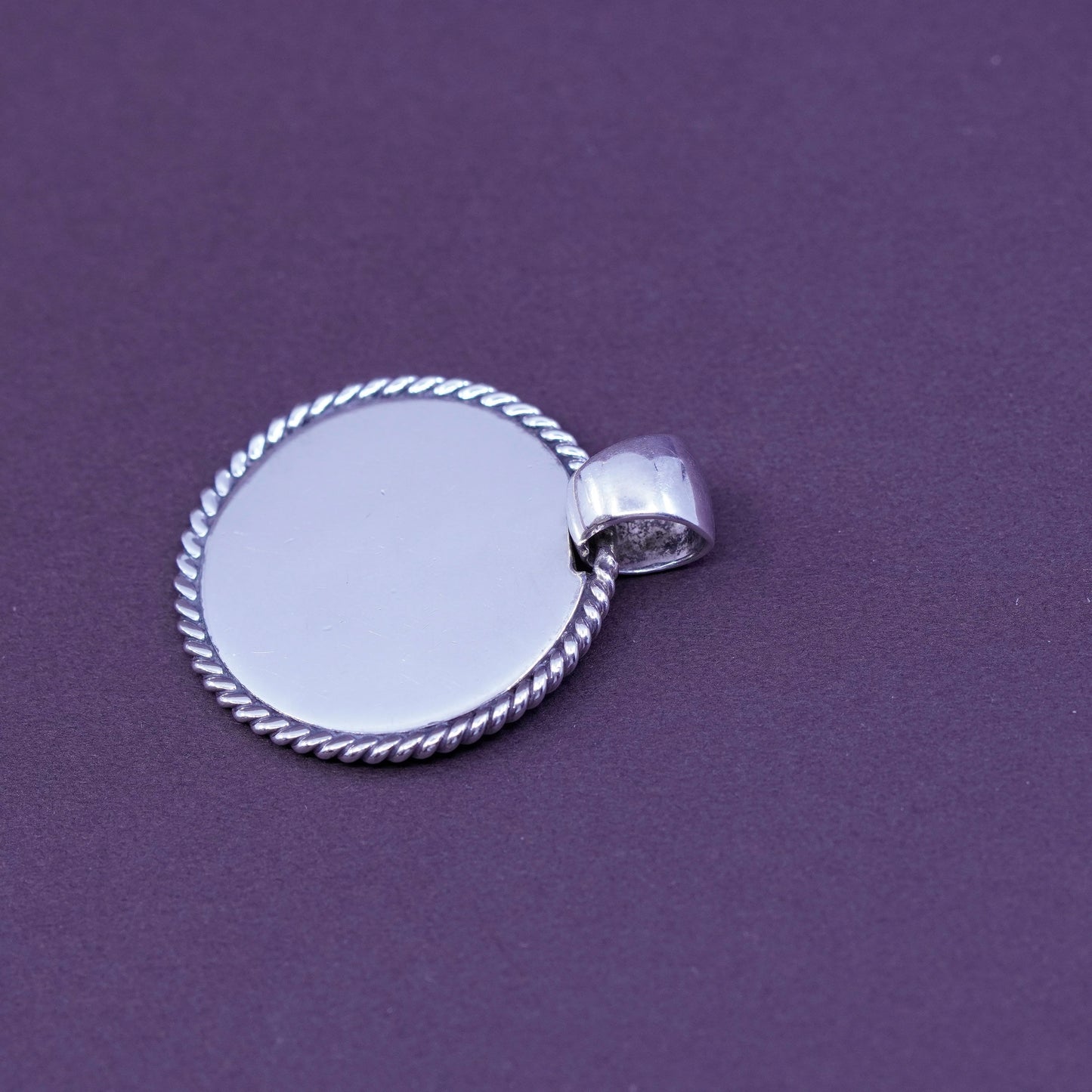 Vintage sterling silver handmade pendant, 925 circle blank pendant with cable