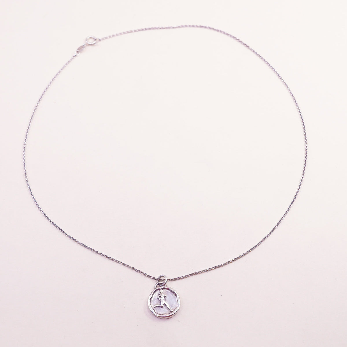 18”, sterling silver necklace, 925 circle chain runner run strong tag pendant